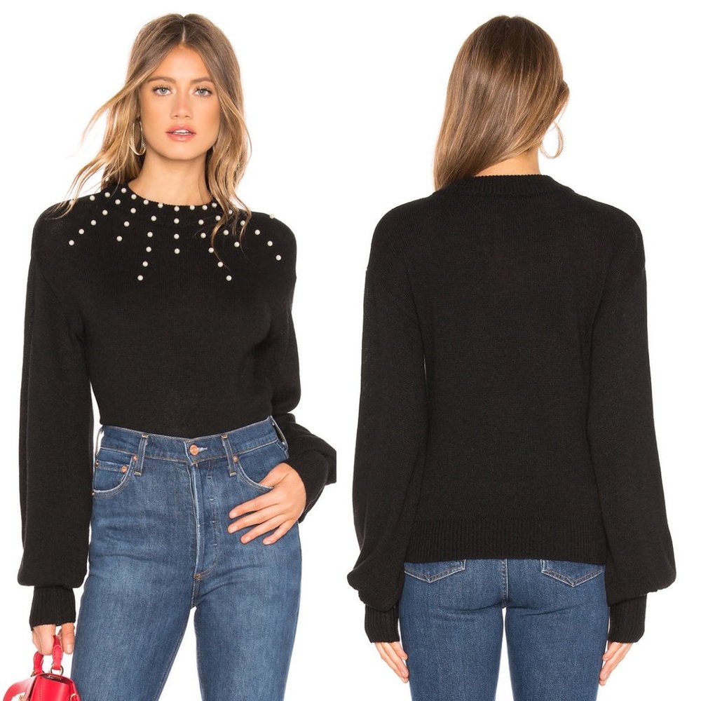 Tularosa Jules Sweater In Black Pearl Beaded Knitted Pullover Large Price $178